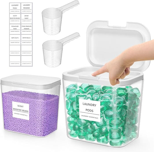 Lifewit Laundry Pods Container with Pop-up Lid, Laundry Room Organization, Dryer Sheet Holder for Washing Powder Scent Booster Beads, 2700 +4500ml/0.72+1.2gal,2 Pcs