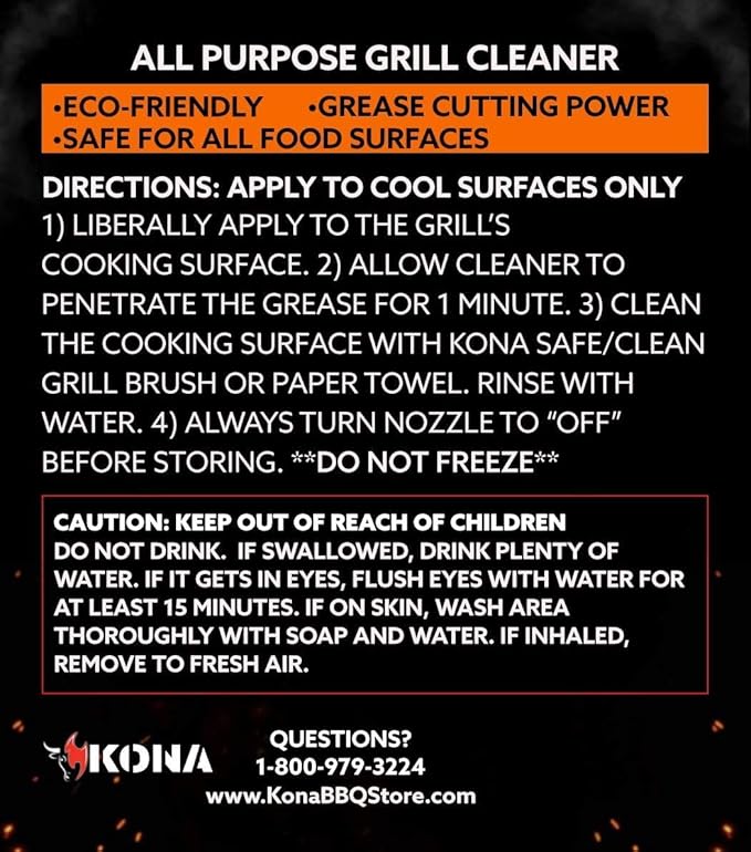 Kona Professional Grade Grill Cleaner for Outdoor BBQ – Heavy Duty, Non-Toxic, Fume-Free Kitchen Degreaser Spray, Eco-Friendly BBQ Degreaser – 23oz