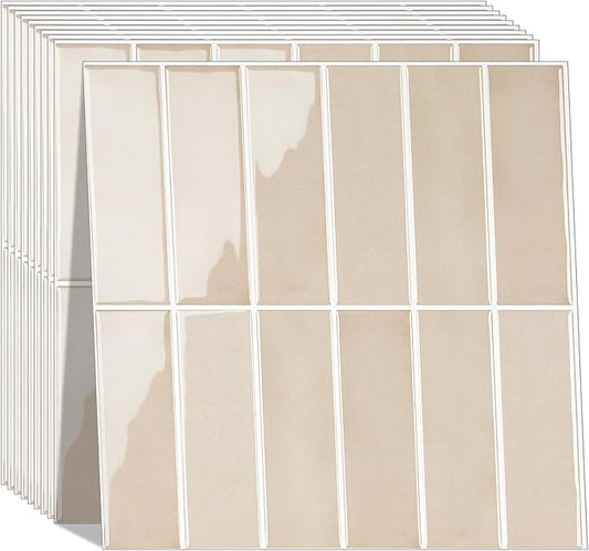 Peel and Stick Tile，New Upgrade Thicker Design Self Adhesive 12" x 12" Large Premium Peel and Stick Backsplash for Kitchen (Beige).