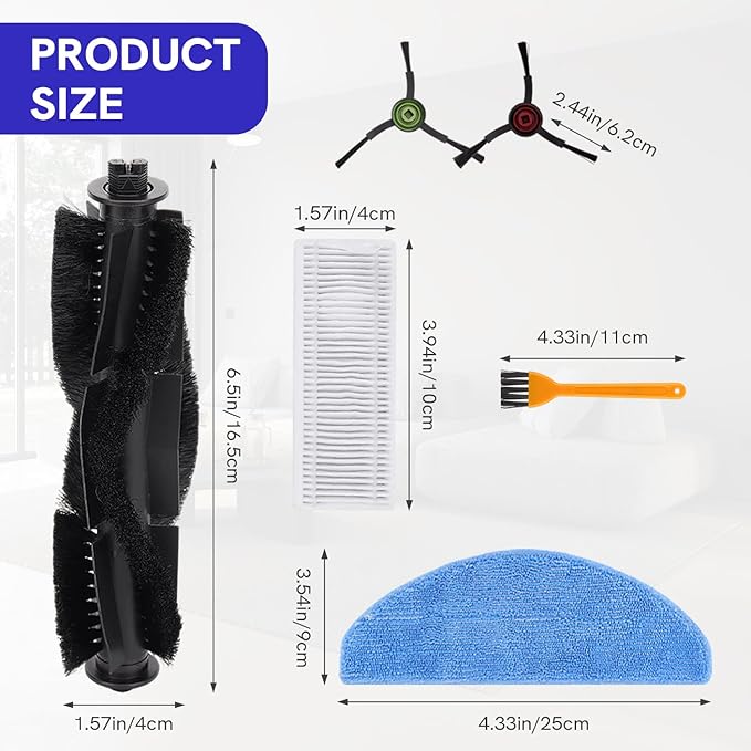 Replacement Parts for Tikom G8000 Max Vacuum: Only for G8000 Max and 2025 Year L8000 Pro Robot Vacuum Accessories Kit，1 Main Brush,4 Side Brushes, 4 Fliter, 4 Mopping Cloth, 1 Small brush（16 Pack）