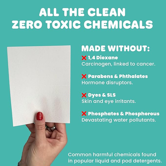 Wash'd Laundry Detergent Sheets - 40 Loads - Non Toxic Stain Fighting Enzymes - Plastic Free Travel Friendly Drawer Box - Sea Breeze