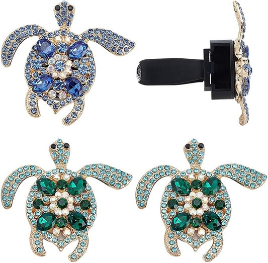 PLIGREAT 4 Pcs Bling Sea Turtle Car Air Vent Clips, Rhinestone Car Airs Freshener Diffuser Charms Crystal Cars Air Conditioning Outlet Clip Cute Cars Accessories for Women Men, Green & Purple