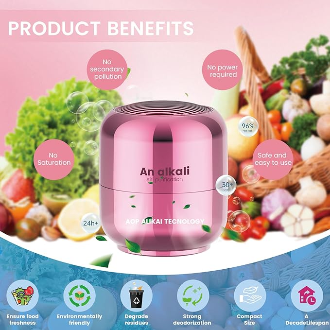 Fridge Deodorizer – 2 Pack Refrigerator Odor Eliminator, Lasts 10 Years, Chemical-Free Fresh Odor Eliminator Kit, More Effective Than Baking Soda, for Kitchen Appliances, Closet, Car, Pet Areas-Pink