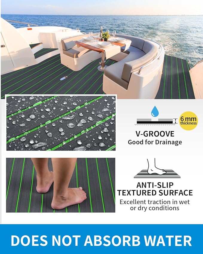 OCEANBROAD EVA Foam Boat Flooring with 3M Adhesive Backing Marine Self-Adhesive Decking 96''x45.6''/36''/28.8''/16.8'', 48''x16.8'' Faux Teak Sheet for Jon Boats Swim Platform Helm Pad RV Floor