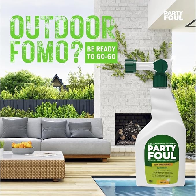 Party Foul Plant-Based Cleaner Spray Refill | Eco-Friendly, Vegan Formula for Tiles, Counters, Granite, Metal, Glass, Wood & More | Natural I For Decks, Patios, BBQ Spills, Outdoor - 1 Gallon