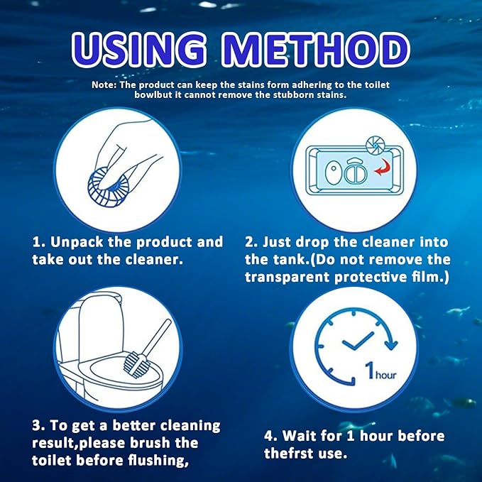 Toilet Bowl Cleaner Tablets, Automatic Septic-Safe Tank Cleaner Fast-Dissolving, Easy-to-Use & Powerful Cleaning (12)