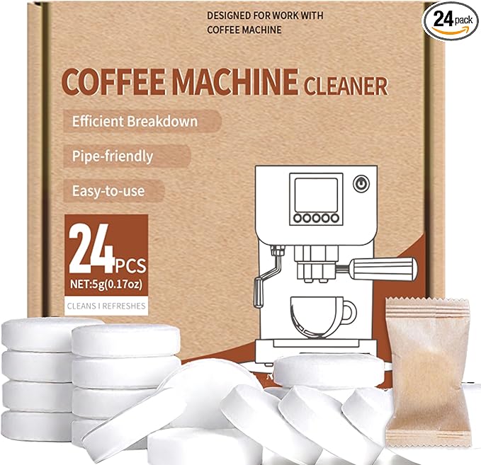 Coffee Machine Cleaner Tablets - 24 Pack | Descaling & Deep Cleaning for Keurig, Nespresso, Espresso & Drip Coffee Makers | Remove Limescale, Oil & Residue | Food Safe & Non-Toxic