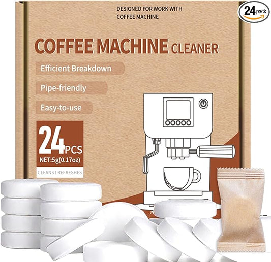 Coffee Machine Cleaner Tablets - 24 Pack | Descaling & Deep Cleaning for Keurig, Nespresso, Espresso & Drip Coffee Makers | Remove Limescale, Oil & Residue | Food Safe & Non-Toxic