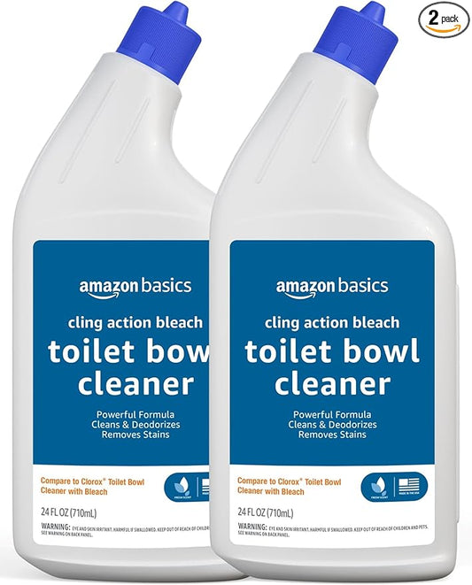 Amazon Basics Toilet Bowl Cleaner with Cling Action Formula, Bleach, Fresh Scent, 24 Fl Oz, Pack of 2, Packaging May Vary