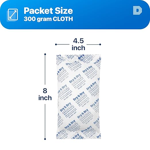 Dry & Dry 300 Gram [10 Packets] Silica Gel Packets Desiccants, Silica Packets - Rechargeable Moisture Absorbers for Food Storage, Electronics, 3D Filament & Safes