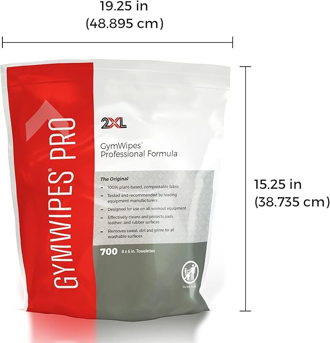 2XL GymWipes Professional Towelettes Bucket Refill – Plant-Based Compostable Fabric – Large Low-Residue Wipes for Multi-Surface Use