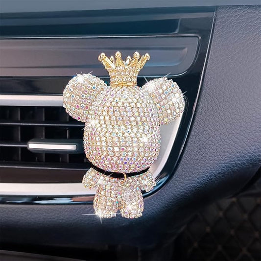 Handmade Bling Rhinestone Bear Car Air Freshener Cute Ornaments Car Vent Clips Accessories Perfume Clip Aromatherapy Diffuser Fragrance Cotton Pad Car Interior Decoratio Women Girl (AB白)