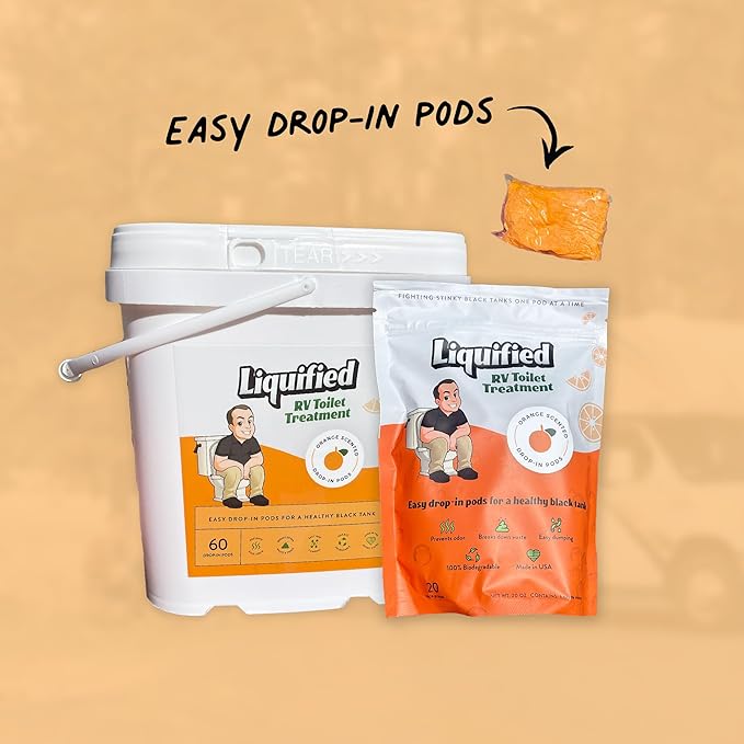 Liquified RV Toilet Treatment Drop-Ins - Prevents Tank Odors - Breaks Down Waste and Tissue - Septic Tank Safe - Matts RV Reviews - Orange Scent - 20 Treatments (20 1oz pods)