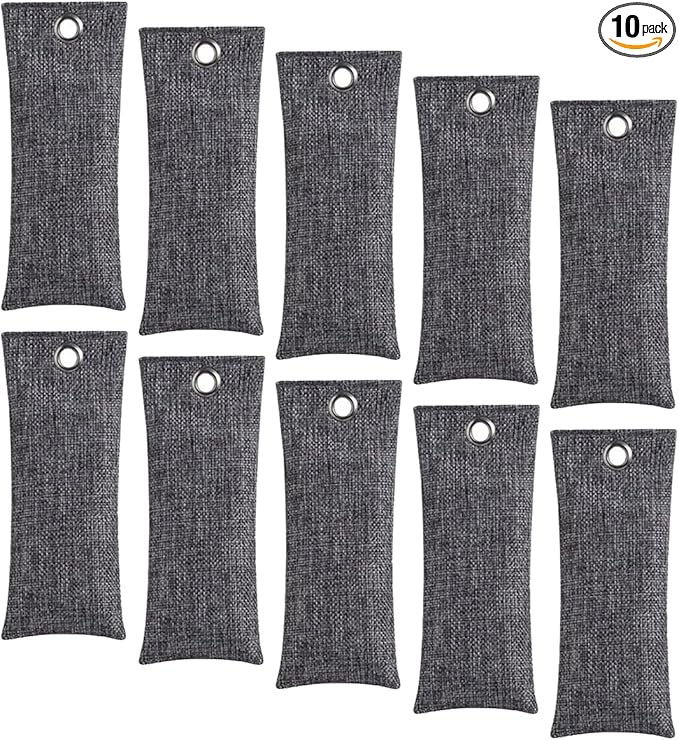 Activated Charcoal Air Purifying Bag (10 Pack 75g Each) Bamboo Charcoal Odor Absorber Air Freshener for Shoes, Closet, Car, Gray