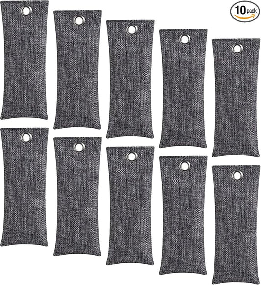 Activated Charcoal Air Purifying Bag (10 Pack 75g Each) Bamboo Charcoal Odor Absorber Air Freshener for Shoes, Closet, Car, Gray