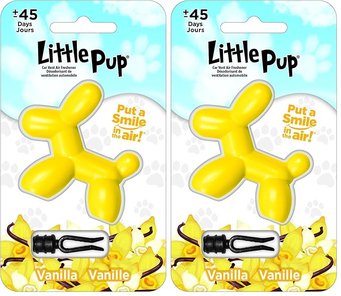 Little Pup 96602 Vanilla Scent, Car Air Freshener, Clips to A/C Air Vent, Alcohol-Free Fragrance Oil, Non-Hazardous and Non-Toxic Plastic, Set of 1 (Pack of 2)