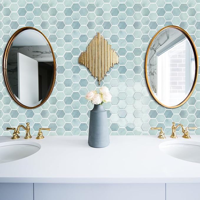 10-Sheet Hexagon Peel and Stick Backsplash for Kitchen, New Upgrade Premium Extra Thicker Design 3D Self Adhesive Wall Tiles, Large Stick on Tiles for Kitchen and Bathroom (12" x 12")