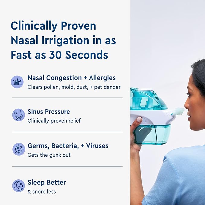 Navage® Nasal Irrigation System Deluxe Bundle, Nose Cleaner for Congestion Relief w/ 30 SaltPods, Storage Caddy, Black Travel Bag & Batteries ($137 Value). Sinus Rinse for Clinically Proven Benefits