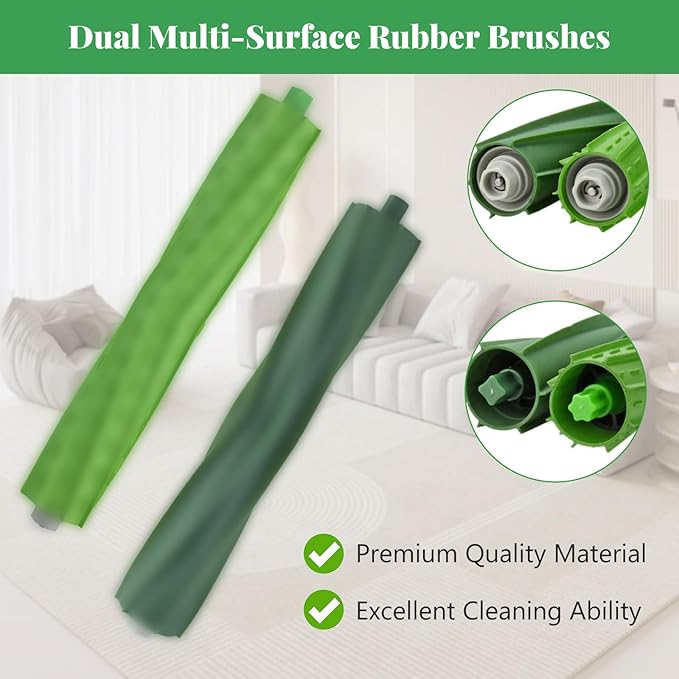 Replacement Parts for iRobot Roomba i2 i3 i3+ i4 i4+ i6 i6+ i7 i7+ i8 i8+/Plus E5 E6 E7, Robot Vacuum Accessories, 2 Set Roller Brush 8 Filters 8 Side Brushes 8 Vacuum Bags
