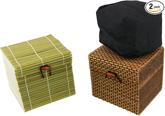 BambooMN Granulated Bamboo Charcoal Odor Absorber Bag in Decorative 4" Green and Brown Box, 2 Sets