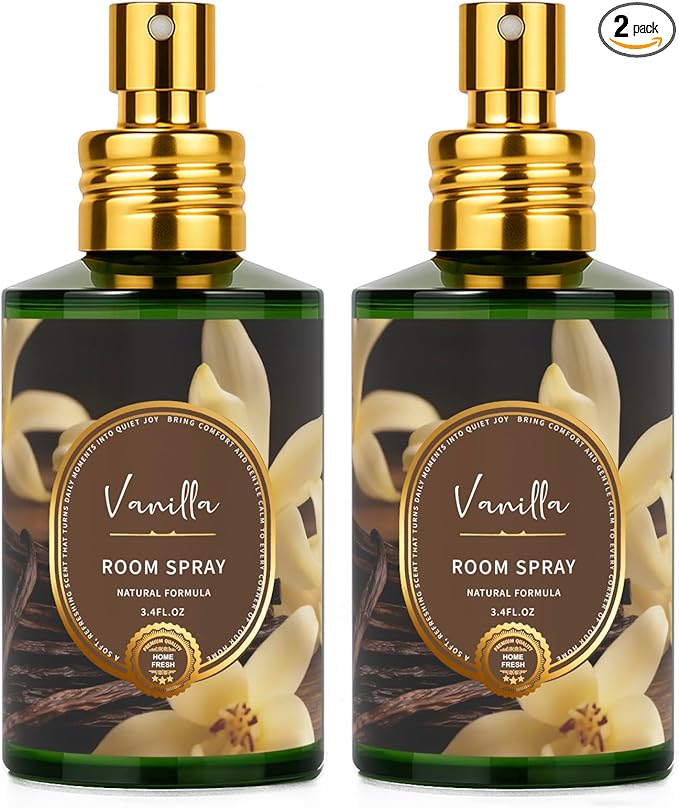 Vanilla Room Spray 2 Pack, 3.4oz/100ml Each – Long-Lasting Air Freshener & Odor Eliminator for Home, Bathroom, Bedroom & Office, Concentrated Room Spray