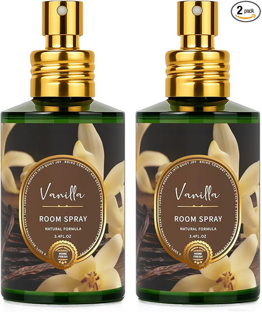 Vanilla Room Spray 2 Pack, 3.4oz/100ml Each – Long-Lasting Air Freshener & Odor Eliminator for Home, Bathroom, Bedroom & Office, Concentrated Room Spray