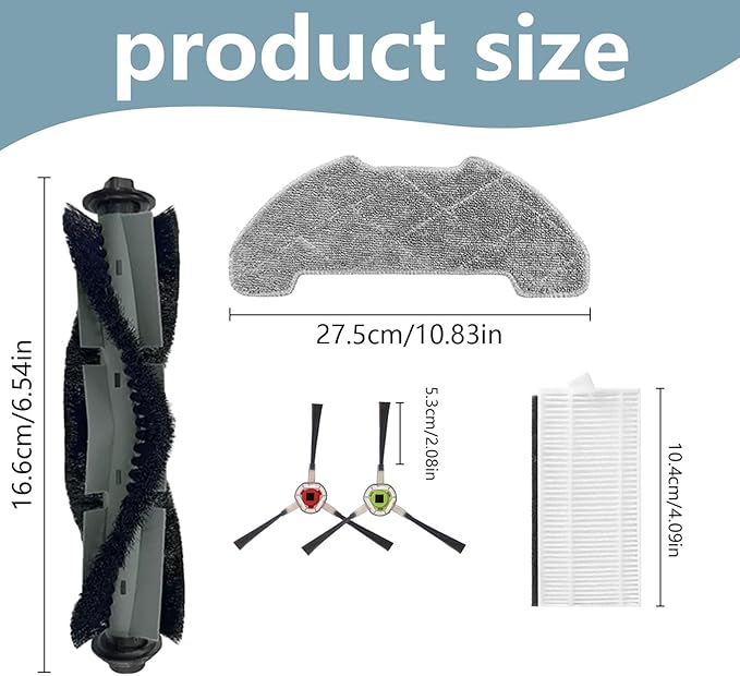 16 Pcs Replacement Part Kit for Airrobo P30 Vacuum Cleaner, 1 Main Brush, 4 Filters, 4 Mop Pads, 6 Side Brushes Accessories Attachments