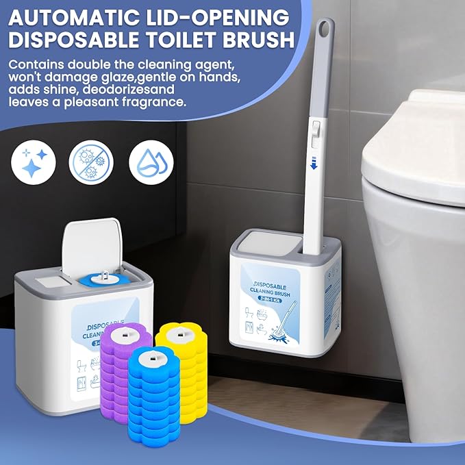 2026 Disposable Toilet Brush Cleaning System with Aromatherapy Refills (Ocean, Lemon, Lavender) – Includes Cleaning Stick, Storage Box, and Scented Refill Tabs