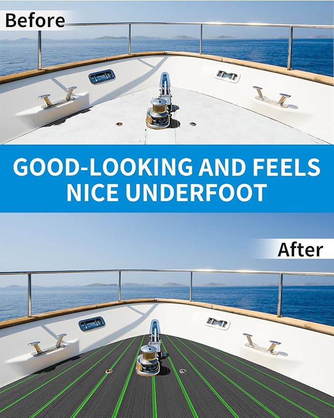 OCEANBROAD EVA Foam Boat Flooring with 3M Adhesive Backing Marine Self-Adhesive Decking 96''x45.6''/36''/28.8''/16.8'', 48''x16.8'' Faux Teak Sheet for Jon Boats Swim Platform Helm Pad RV Floor
