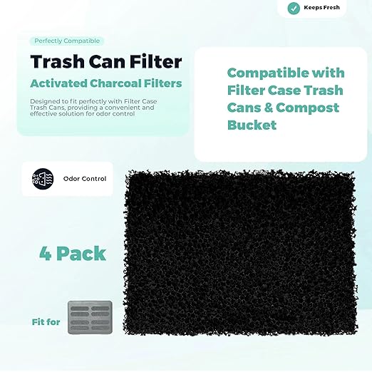 4 Packs Trash Can Odor Absorbing Filters - Activated Charcoal Filters Compatible with Simplehuman Filter Case Trash Cans & Compost Bucket, Activated Carbon Filters Absorb Odor