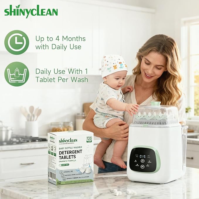 Baby Bottle Washer Tablets for Momcozy & Baby Brezza Pro, Natural Enzyme Detergent,Deep Cleaning, Chlorine & Fragrance Free, No Residue (120 Count (Pack of 1))