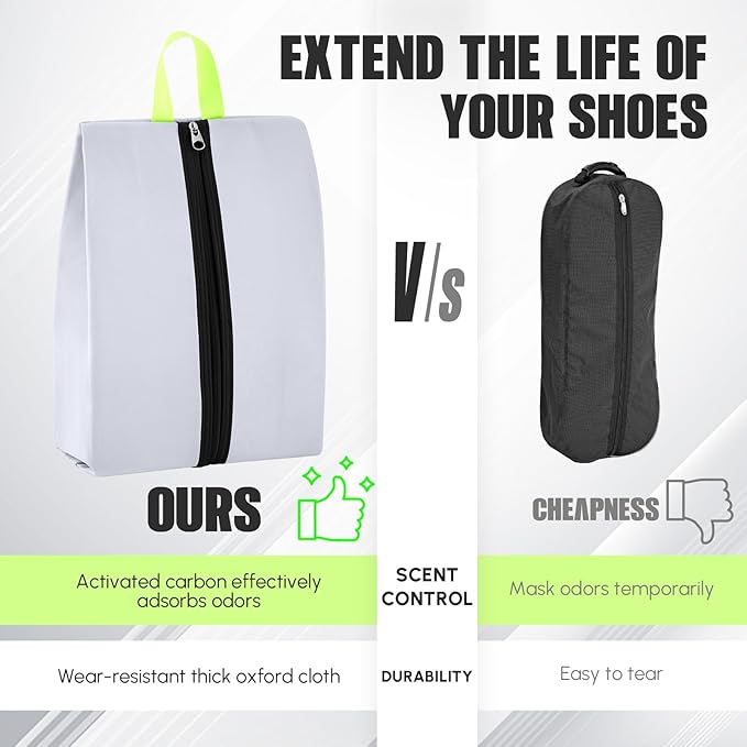 2 Pcs Smell Proof Cleat Bag for Sports, 4 Layer Odor Absorbing Soccer Football Baseball Golf Shoe Bag, Waterproof Mud Resistant Shoe Storage Pouch Fits up to Size 14 (Black,White)