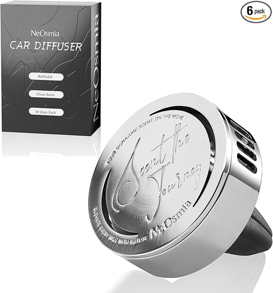Car Air Freshener Vent Clip, 5 Pack Refills, Essential Oil Car Diffuser (1 Metal Clip + 5 Fragrance Pads), Long Lasting 80 Days, Easy to Clip on Vent,Peppermint Eucalyptus