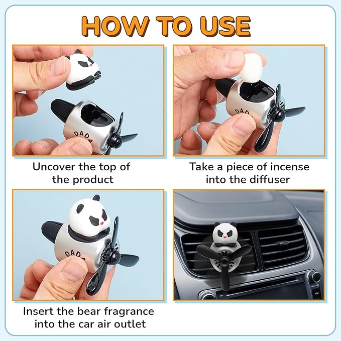 Tallew 2 Pack Car Air Freshener Cute Dog & Panda Car Vent Clip Diffuser with Rotating Propeller Outlet Vent Easy to Install Included 2 Scents Aroma Tablets Aromatherapy Ornament Auto Accessories