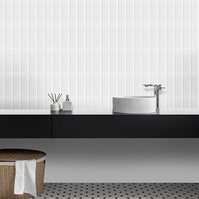 Peel and Stick Tile, New Upgrade Thicker Design Self Adhesive 12" x 12" Large Premium Finger Tiles for Kitchen,Bathroom, Living Room, RV Etc (10-Sheet,White).