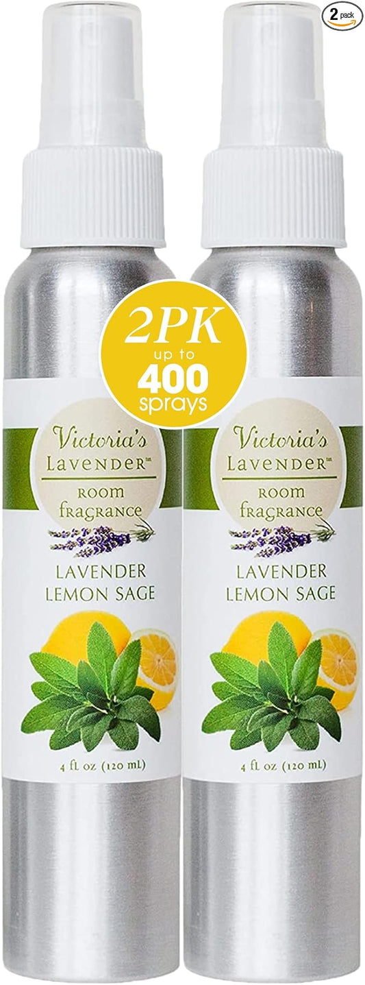 Victoria's Lavender Room Fragrance Spray - Air Freshener & Odor Eliminator - Lavender Lemon Sage - Luxury Essential Oil Scent for Home & Bathroom - Aromatherapy & Stress Relief - 2 Pack, 4 fl oz