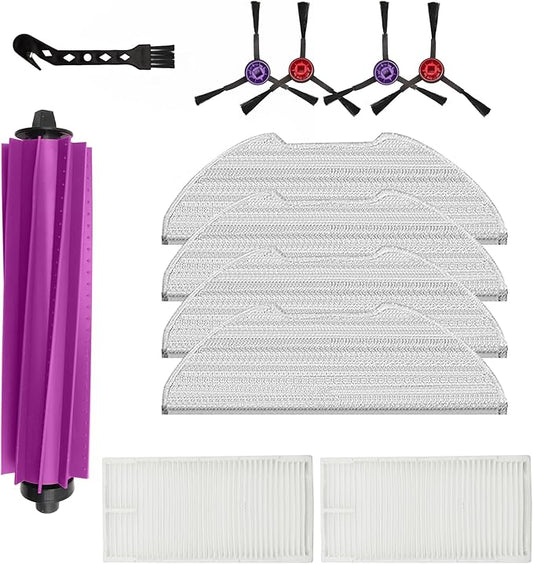 Replacement Accessories for Eureka E20 Plus Robot Vacuum,1Rubber Main Brush,4Mop Pads,2Filters,4Side Brush;2Rubber Main Brush,4Mop Pads,4Filters,6Side Brush. (12, E20)