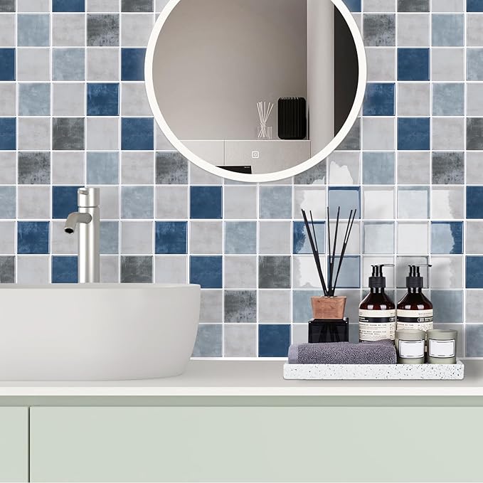 Peel and Stick Backsplash, New Upgrade Design 9" x9"Square Marble Tiles,3D Adhesive Premium Mosaic Tiles, Peel and Stick Tiles for Kitchen,Bathroom, Wall Tile（10-Sheet）.