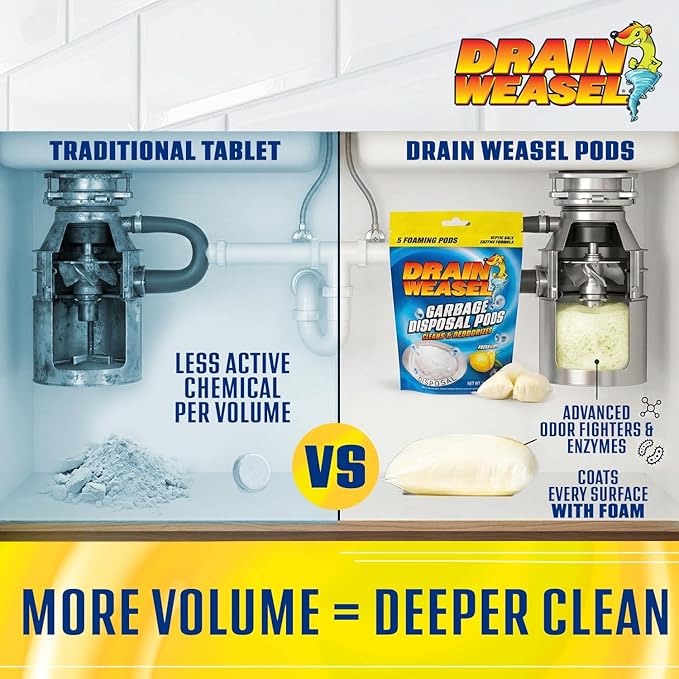 Garbage Disposal Pods Cleaner and Deodorizer, Sink Odor Eliminator with Foaming Action, Septic-Safe Enzyme Formula, Fresh Lemon Scent, Pack of 5