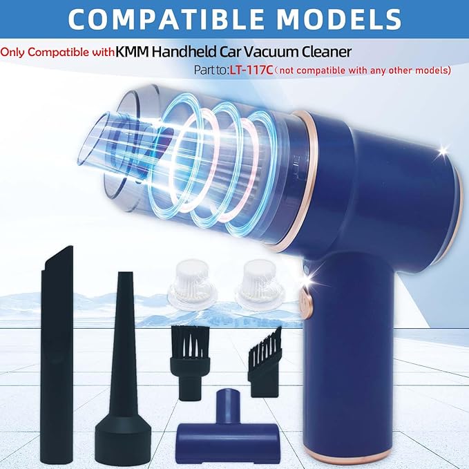 6-Pack LT-117C HEPA Filter Replacement: ONLY for KMM LT-117C Handheld Car Vacuum Cleaner (Blue Body)