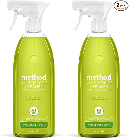 Method All-Purpose Cleaner Spray, Lime + Sea Salt, Plant-Based and Biodegradable Formula Perfect for Most Counters, Tiles, Stone, and More, 28 oz Spray Bottles, (Pack of 2)