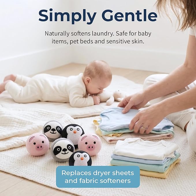 Best Brands Wool Dryer Balls 6 Pack - 100% Natural Fabric Softener Alternative, Reusable Laundry Balls for Dryer, Reduces Static Cling, Wrinkles & Drying Time, Safe for Baby Clothes & Delicates