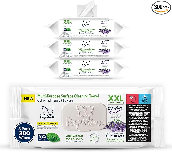 PAPILION Multi-Surface Cleaning Wipes, Lavender Scent, Removes Dirt & Stains, Paraben & SLS-Free, Surface-Safe Formula for Everyday Home, Kitchen & Office Cleaning, Flip-Top Pack, 300 Count