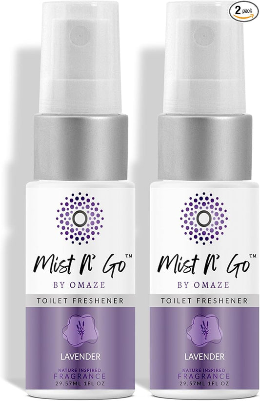 Mist N??Go by Omaze Travel Bathroom Spray for Toilet Spray Odor Eliminator - Travel Toilet Spray for Bathroom Air Freshener Spray for Bathroom Deodorizer - Lavender Travel Size (1oz x2)