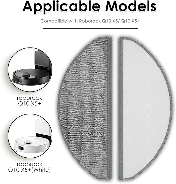 (4 Pack) Q10X5/ Q10X5+ Mop Pads Compatible with Roborock Q10 X5, Q10 X5+ Robot Vacuum Cleaner, Washable Mop Cloth Accessories Kit, Q10X5/ Q10X5+ Mop Pad Refill, Replacement Parts