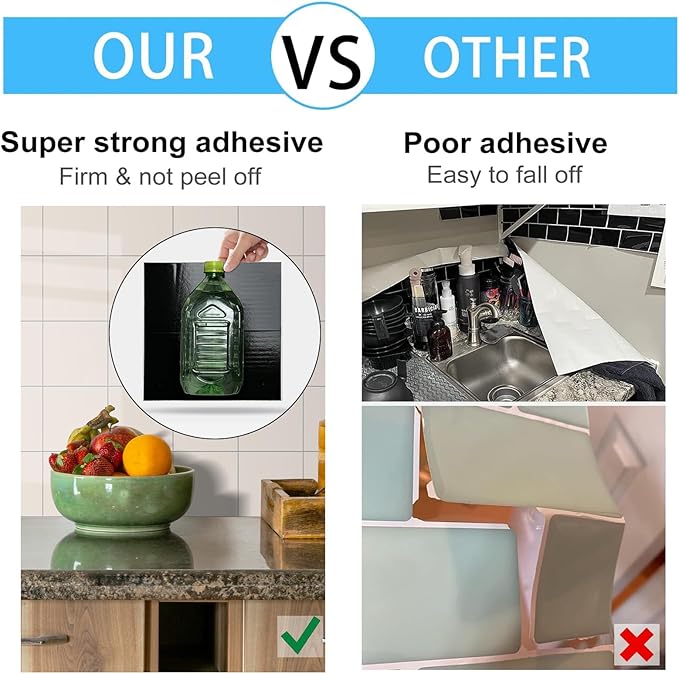 Peel and Stick Tiles for Kitchen Backsplash, New Upgrade Design 9" x9" SPC Square Marble Tiles, Glossy Beige Premium Mosaic Tiles(5-Sheet)