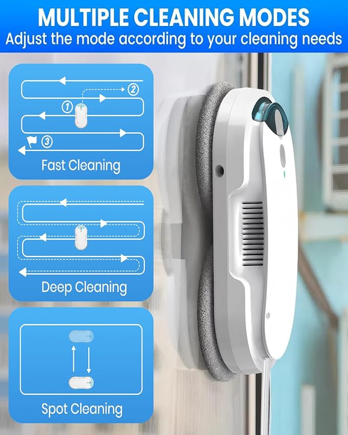 Smart Window Cleaning Robot with bidirectional ultrasonic Spray & 85ml Tank - Automatic Edge Detection, 2400-3200pa Strong Suction, Anti-Drop P