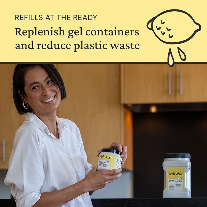 Fresh Wave Lemon Odor Removing Gel Refill, 63 oz. - Safer Odor Absorbers for Home, Natural Plant-Based Odor Eliminator, Every 15 oz. lasts 30-60 Days, For Cooking, Trash & Pets (Pack of 2)