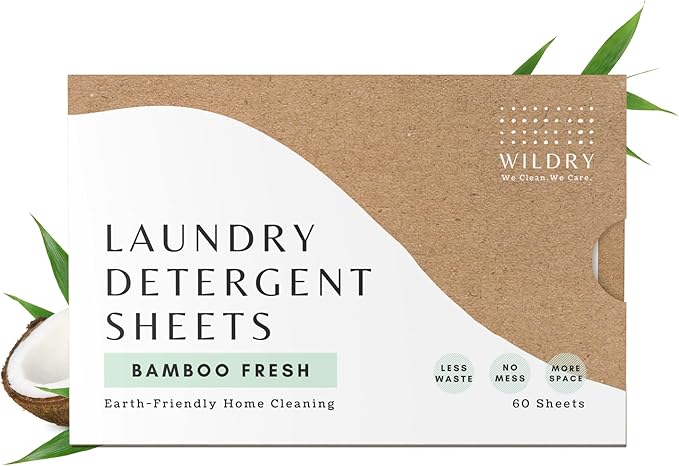 Liquidless Laundry Detergent Sheets (60 Sheets) - Bamboo Fresh Scent - Eco-friendly, 100% Plastic-free, Biodegradable, Hypoallergenic & Non-toxic