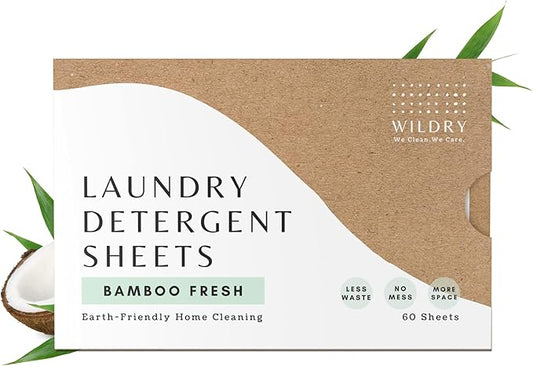 Liquidless Laundry Detergent Sheets (60 Sheets) - Bamboo Fresh Scent - Eco-friendly, 100% Plastic-free, Biodegradable, Hypoallergenic & Non-toxic